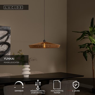 Lucide YUNKAI - Pendelleuchten - Ø 70 cm - 1xE27 - Natürlich